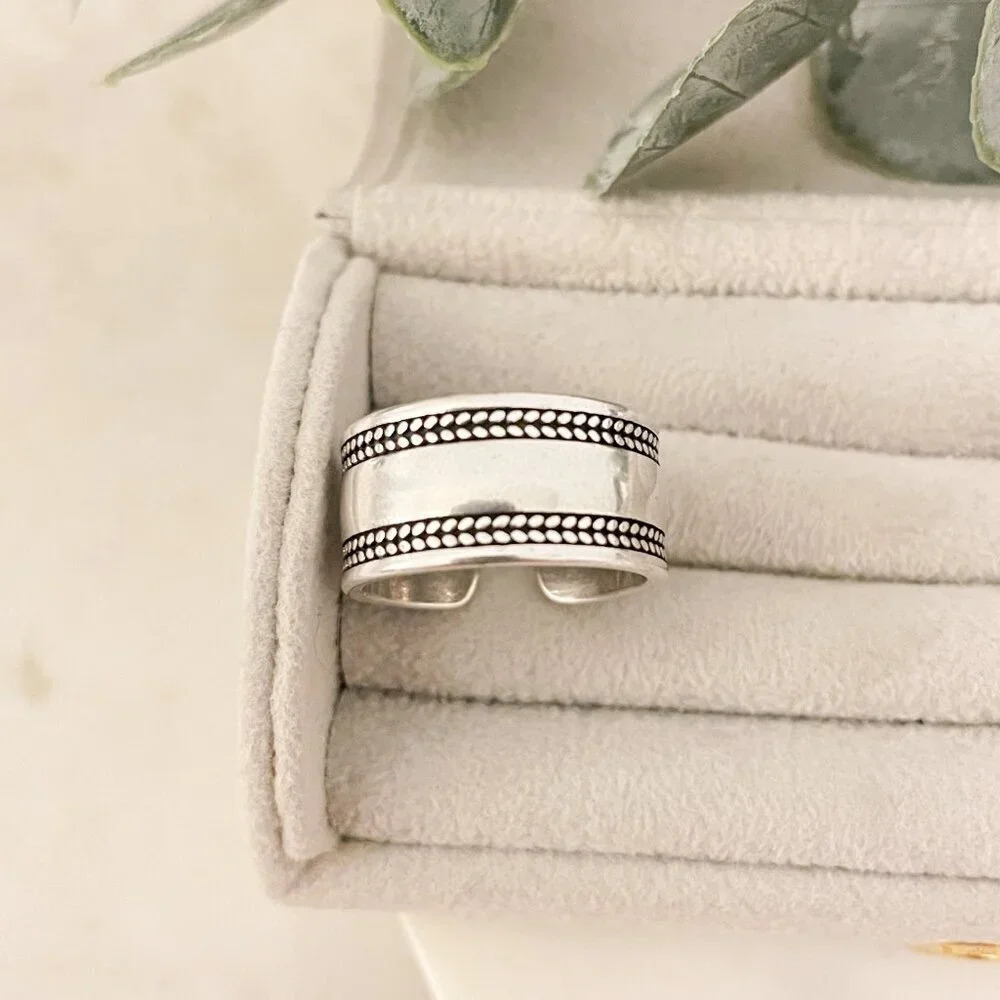 925 Sterling Silver Thick Wide Ring Band Chunky Ring Modern Adjustable Ring